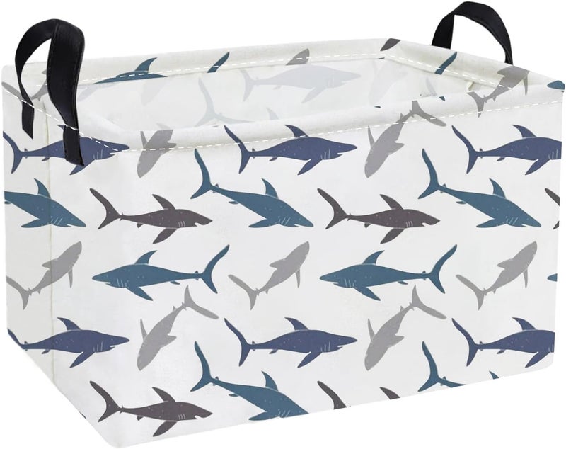 ESSME Rectangular Kids Basket,Shark Baskets with Handles for Boys Room Decor,Toy Bins for Kids,Gifts Box,Shelf Basket,Toy Organizer(Shark) - Image 1